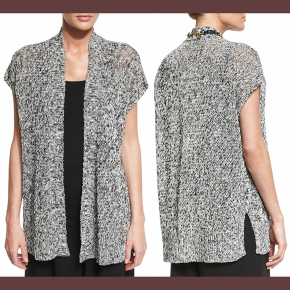 NWT Eileen Fisher Melange Linen & Cotton Open Front Cardigan [ Petite PL ]‎ - Picture 1 of 11